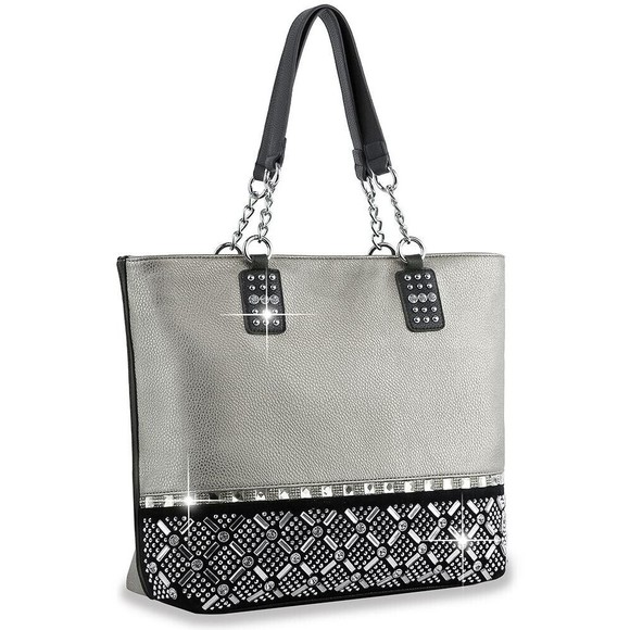 Handbags - Pewter Bling Rhinestone Tote Glitter Shoulder Top Handle Large Capacity …